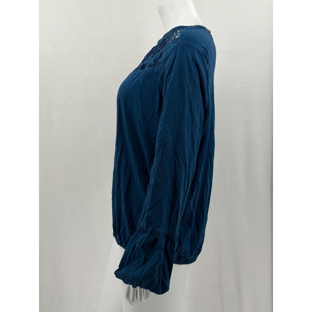 Soft Surroundings Top Womens XL Blue Crochet Lace Boho Peasant‎ Cotton Modal - Picture 4 of 9